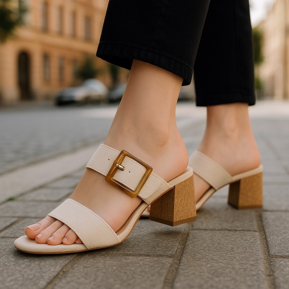 Cato | Tort Buckle Cork Heeled Mules Boho Beach Size 10